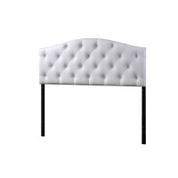 Baxton Studio BBT6505-White-Full HB Myra Modern and Contemporary Full Size White Faux Leather Upholstered Button-tufted Scalloped Headboard